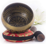 Silent Mind ~ Tibetan Singing Bowl Set ~ Antique Design ~ With Dual Surface Mallet and Silk Cushion ~ Promotes Peace, Chakra Healing, and Mindfulness ~ Exquisite Gift